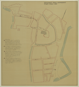 27549 Plattegrond van een gedeelte van de zuidelijke binnenstad van Utrecht met aanduiding van in de grond gevonden ...
